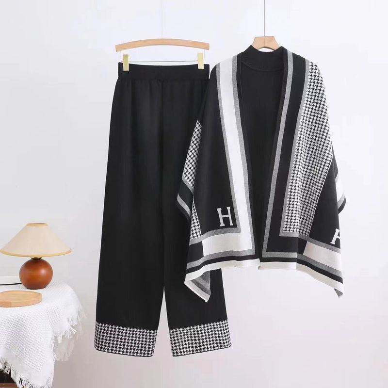 Women's Clothing autumn and winter new suits shawl turtleneck sweater loose wide leg pants fashionable temperament leisure three piece suit_voghion.com