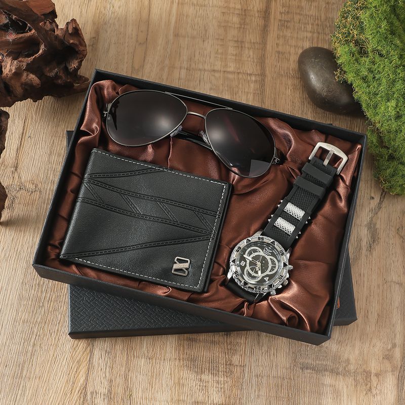 3pcs/set Men's Business Wallet Fashion Large Dial Watch Sunglasses Set New Year Gift_voghion.com