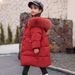 Girls’ Long Down Jacket – Stylish & Warm Winter Coat With 50%-55% White Duck Down (Black/Red, Sizes 140-160cm, Soft & Cozy)_voghion.com