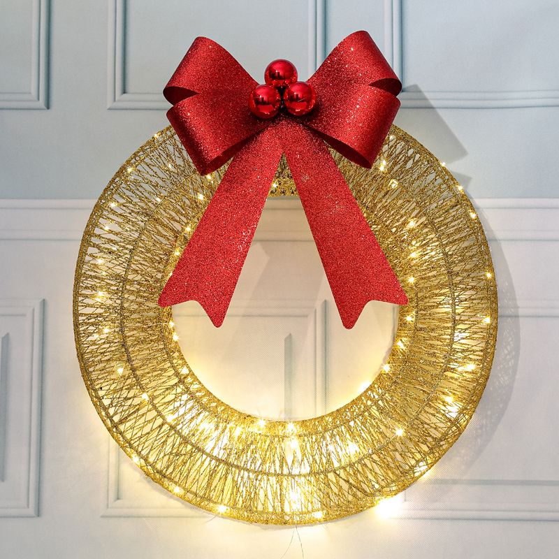 Vertical Hong cross-border Christmas garland metal luminous bow Garland LED warm light Garland scene decoration layout_voghion.com