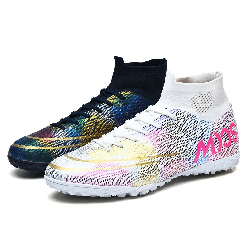 High top football shoes Men's broken nails Big boys male students female artificial grass training shoes Long spikes_voghion.com