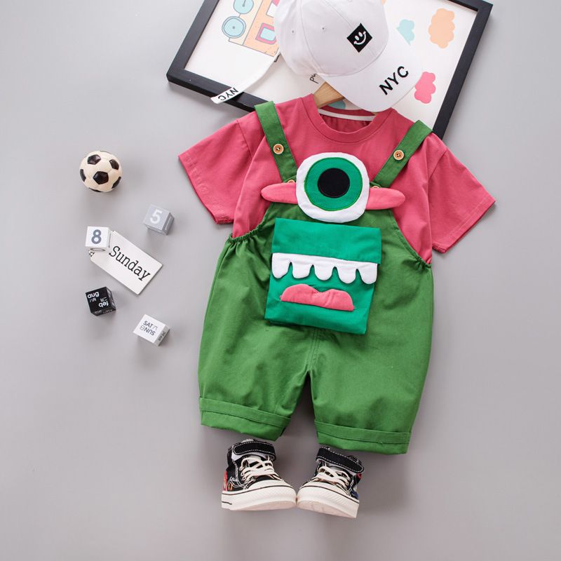 2024. aasta suvine lastekomplekt Big Eyes seljapaeltega lühikeste varrukatega 2-4-aastastele poistele, kaheosalised lühikesed püksid_voghion.com