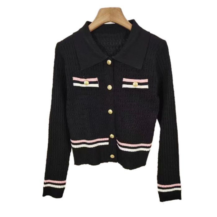 Autumn and winter 2024 new Korean style temperament small fragrance lapel Fried Dough Twists knitting long sleeve_voghion.com