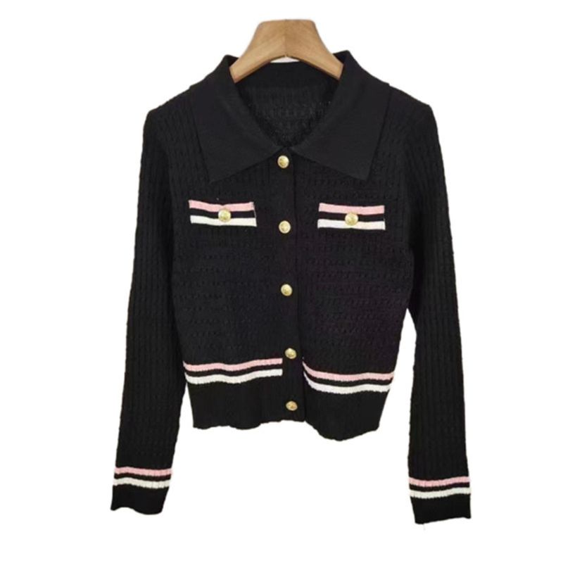 Autunno e inverno 2024 nuovo stile coreano temperamento piccolo profumo risvolto Fried Dough Twists maglia manica lunga_voghion.com