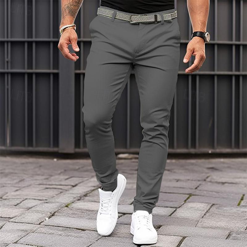 Premium Products Premium Products Men's Solid Color Tight Fitting Pocket Zippered Business Casual Slim Fit Small Leg Pants_voghion.com