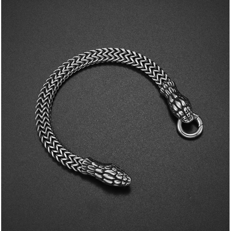 Bracciale da uomo Hip Hop con testa di serpente doppia, in acciaio inossidabile placcato in titanio minimalista_voghion.com