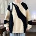 Men's Color Block Sweater - Oversized Geometric Knit Pullover With Drop Shoulder, Trendy Streetwear Crewneck Jumper For Teens & Young Adults_voghion.com