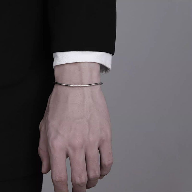 S Pure Silver Octagonal Snake Bone Bracelet INS Trend Hip-Hop Personality Minimalist Cold Style Simple High-End Men's_voghion.com