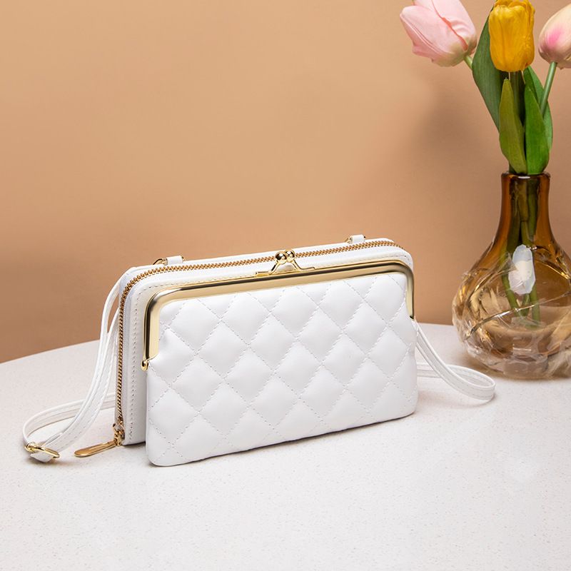 Borsa a tracolla trapuntata da donna con cerniera e chiusura a girello - Portafoglio lungo a due ante, portacellulare, design minimalista ed elegante_voghion.com