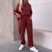 2024 Autumn Winter New Women's Solid Color Round Neck Sleeve Suit With Pockets And Long Pants_voghion.com