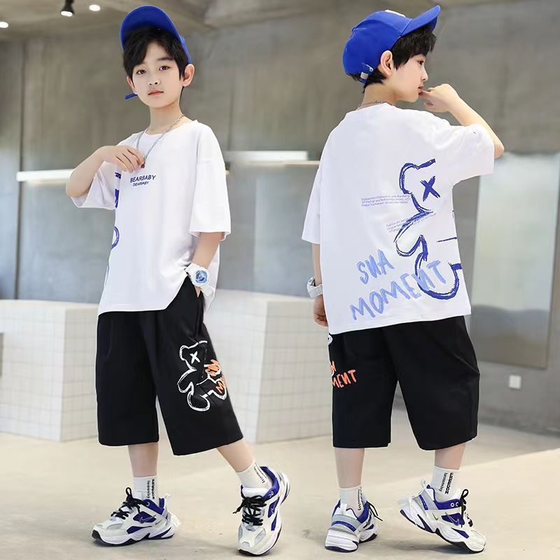 Mother & Kids Boys summer suits 2024 new Internet celebrity street children's clothing for children short-sleeved cool summer two-piece suit_voghion.com