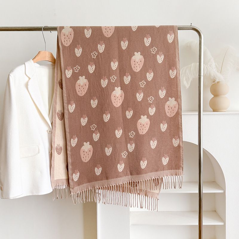 2024 Nuovo modello di fragola stampato autunno e sciarpa in cashmere bifacciale, scialle caldo di lusso invernale per le donne_voghion.com