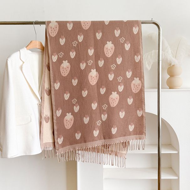 2024 Nuovo modello di fragola stampato autunno e sciarpa in cashmere bifacciale, scialle caldo di lusso invernale per le donne_voghion.com