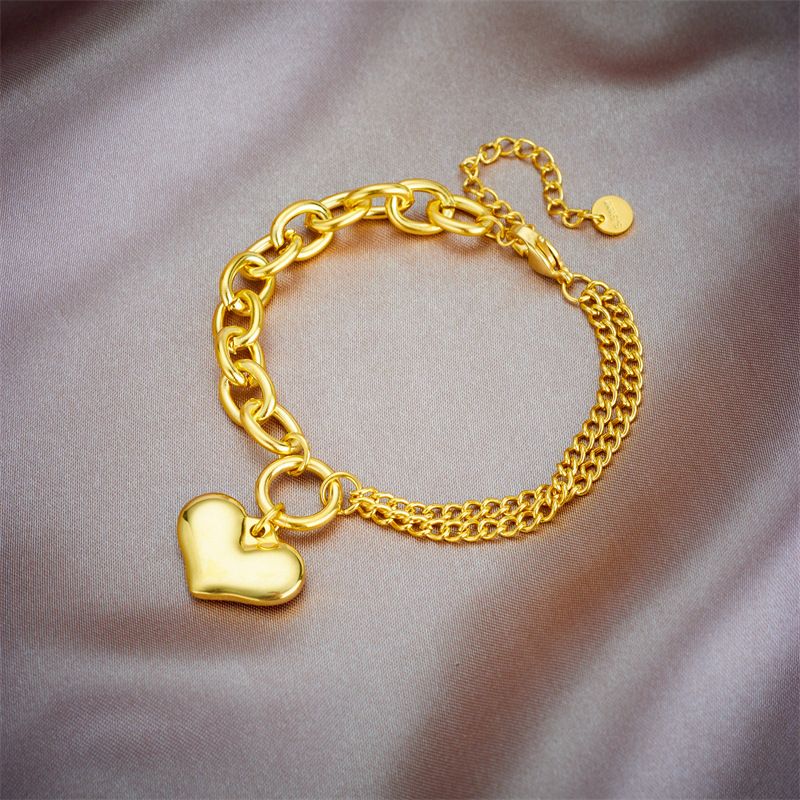 European and American cross-border niche retro gold love titanium steel non-fading simple personality hip-hop bracelet_voghion.com