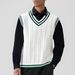 Hanmei Men's Winter New Pullover V-Neck Cable Knit Sleeveless Top Vest Sweater F3328_voghion.com