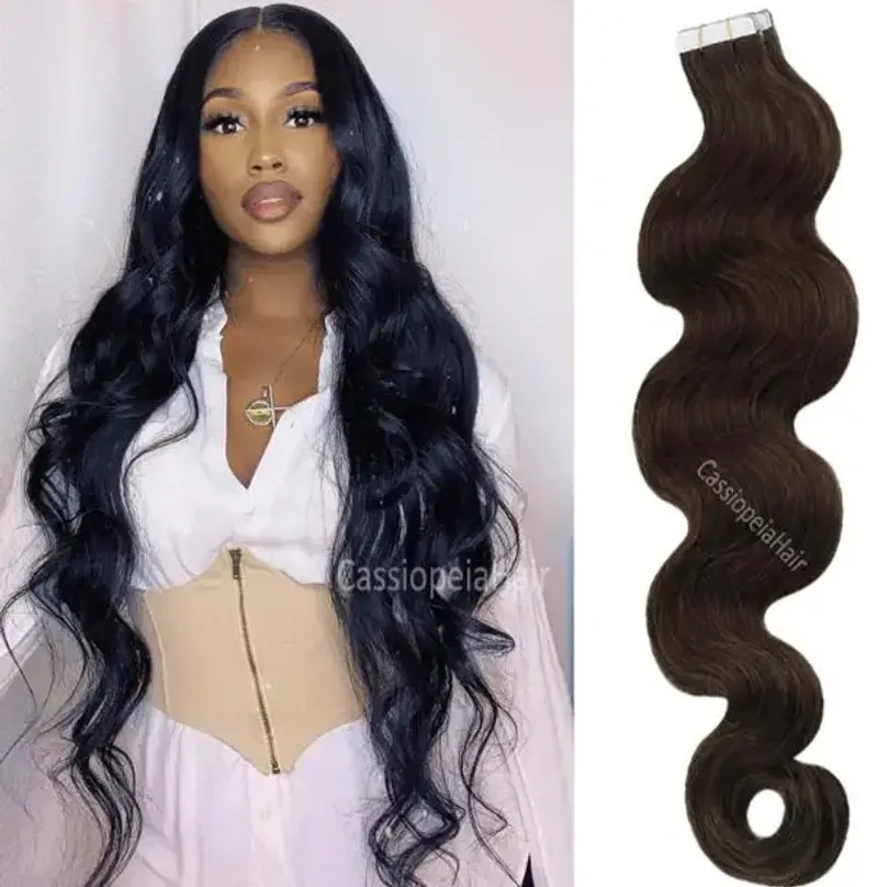 Brasiliansk Body Wave Tape i Hår Naturfarget Remy Ekte Hår Hudveft Tape Ins 40 stk/parti_voghion.com