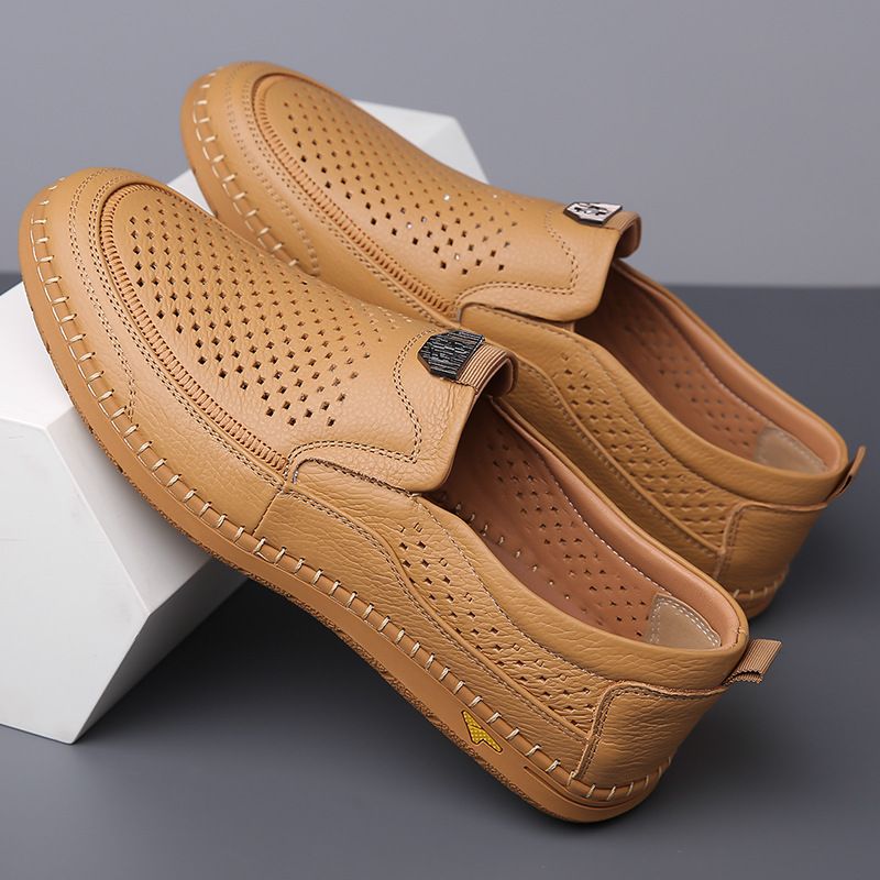 Regal Footwear Sandals 2024 Summer New Genuine Leather Casual Shoes Slip-On Men's Hollow Breathable Non-Slip Soft Sole Clogs_voghion.com