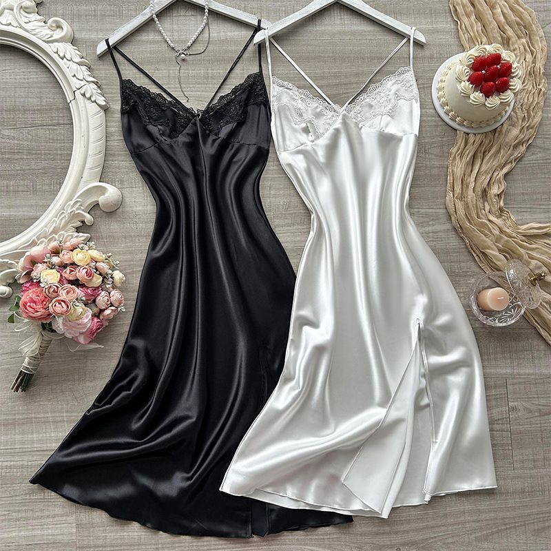 Lingerie For Women Summer New Sexy Strap Nightdress Ice Silk Pajamas Homewear_voghion.com