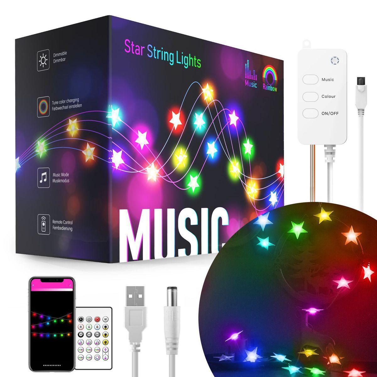 Domače pohištvo Smart Tuya Star Light String RGB Dual Mode Light String Indoor Atmosphere LED Bakrena žica Wifi Light String USB Dekorativna luč_voghion.com