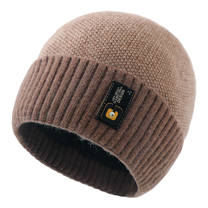 Winterhoed van pluche gebreide herfst- en winterwollen muts Winterhoed met letterlabel van meloenhuid_voghion.com