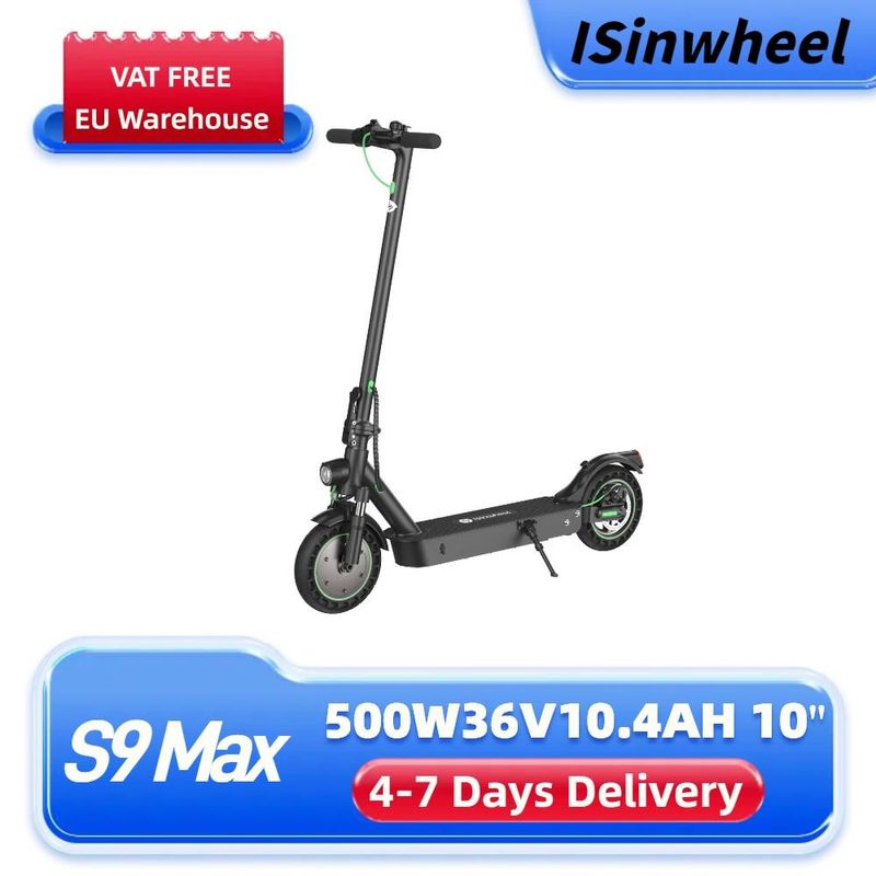 isinwheel S9 Max Elektrisk Scooter 500W 36V 10,4AH 10-tommer Voksen Fold escooter Dual Suspension, App Control_voghion.com
