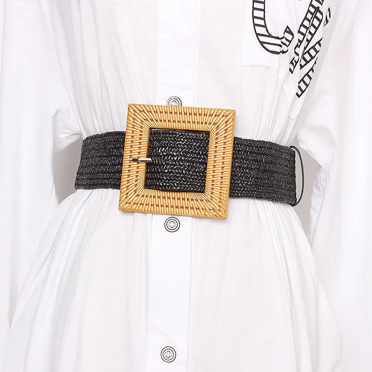 Women Braided Belts Summer Fashion Braided Elastic Belt Women's Decorative Dress Wide Waist Elastic Belt Free Of Punching Belt_voghion.com