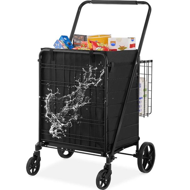 Large Shopping Liner, Cart Waterproof Capacity Swivel Grocery Cart 360° Dual Jumbo Basket, With With Folding 330LBS Removable_voghion.com