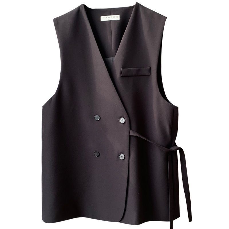 Unisex dubbelrijs blazervest – oversized draperie (minimalistische laagessential)_voghion.com