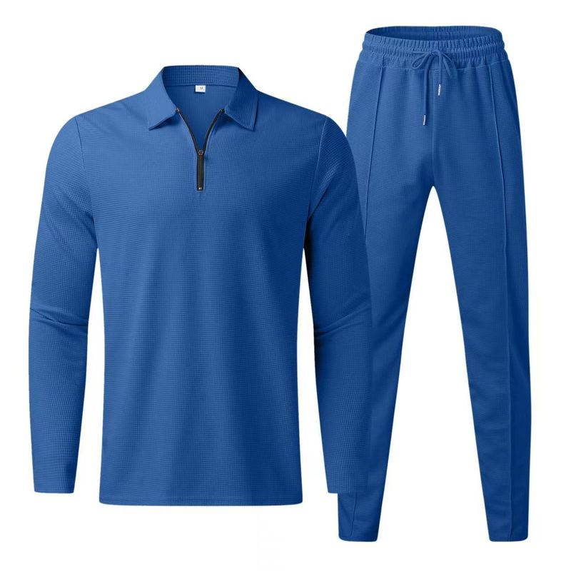 Pantaloni a nido d'ape a maniche lunghe da uomo, completo sportivo casual da due pezzi_voghion.com