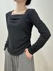 ragazza stile coreano ragazza termica velluto autunno inverno nuovo colletto a cuore calda base camicia vita arricciata versatile top per_voghion.com