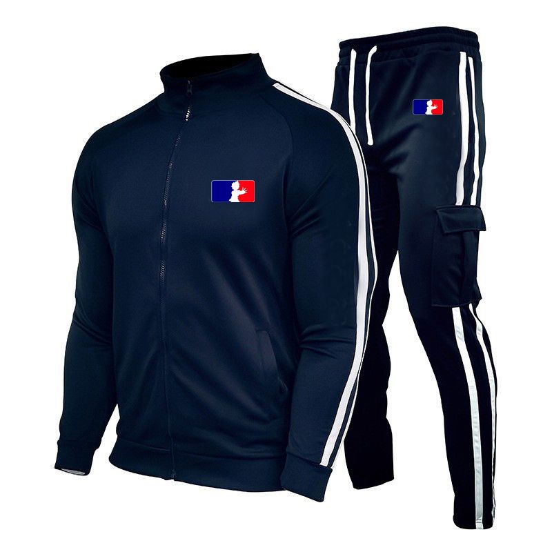 Felpa con cappuccio da uomo casual, tuta sportiva alla moda, colletto alto, cerniera, cardigan stampato, set da due pezzi_voghion.com