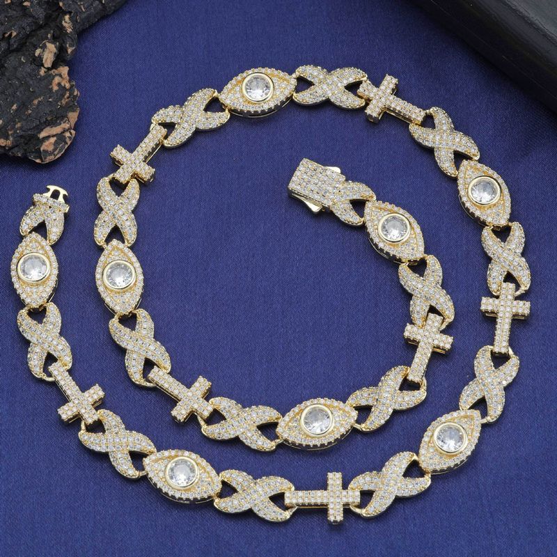 Collana da uomo alla moda con ciondolo a forma di croce e occhio a forma di 8, accessori hip-hop_voghion.com