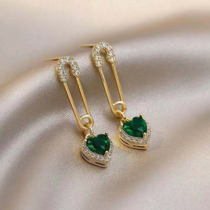 Sier VENUS Sterling Pin Hanging Green Heart-Shaped Earrings Woman Jewelry Halloween Party Girls Fashion Ac_voghion.com