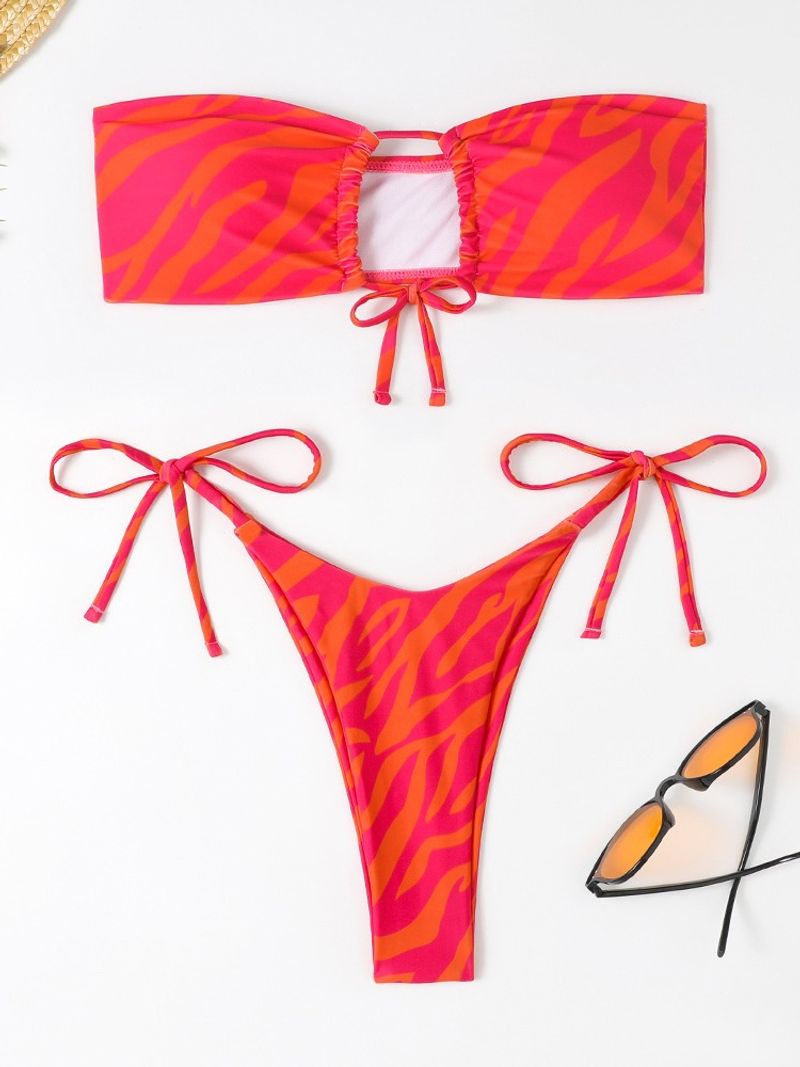 Tight Bikini Swimsuit Printed Strapless Tie Backless Two-Piece Swimwear Xingcheng Junda_voghion.com