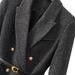 Women's Double-Breasted Wool-Blend Trench Coat – Slim Fit Long V-Neck Blazer With Structured Shoulders & Belted Waist (Gray/ Coffee Stripe)_voghion.com