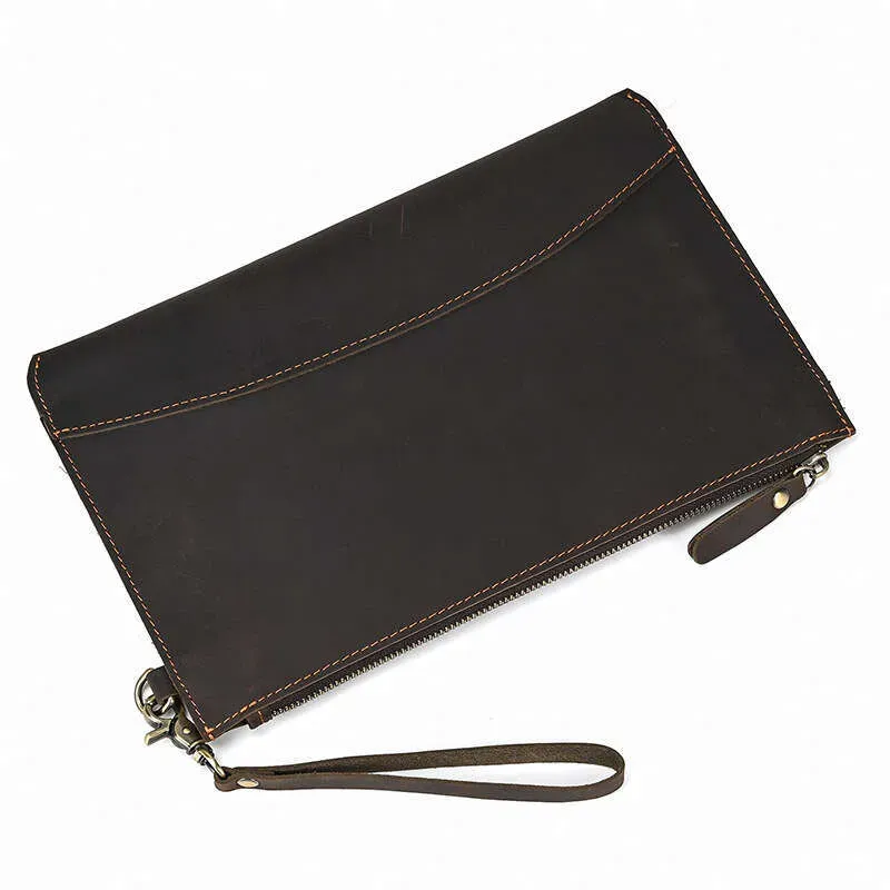 Borsa a mano da uomo in vera pelle di cavallo pazzo, con tracolla, porta cellulare di grande capacità, portachiavi_voghion.com