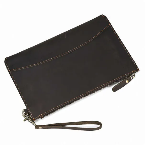 Borsa a mano da uomo in vera pelle di cavallo pazzo, con tracolla, porta cellulare di grande capacità, portachiavi_voghion.com