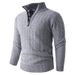 Maglione da uomo in maglia con cerniera a un quarto – Pullover termico invernale con collo alto e cuciture testurizzate (L-3XL, vestibilità slim, finitura lavata, grigio/blu navy intenso)_voghion.com