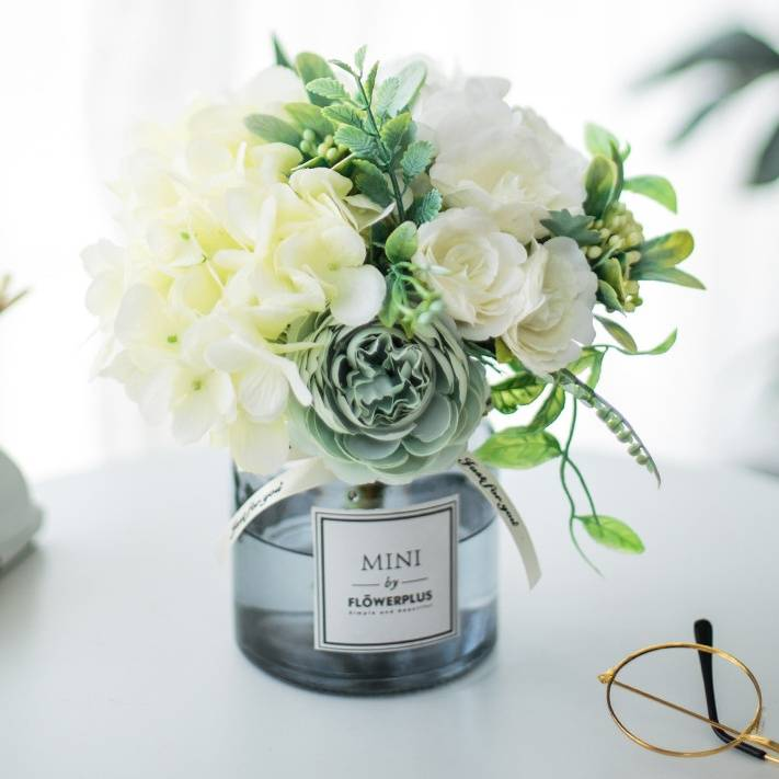 Living room transparent flower vase creative hydrangea artificial flower ornaments table flower art artificial flower set _voghion.com