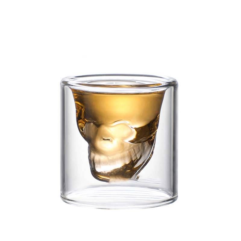 Skleněný pohár s lebkou, sklenice na víno s lebkou, sklenice na whisky, pohár na alkohol, osobnostní dvouvrstvý průhledný skleněný pohár s lebkou_voghion.com