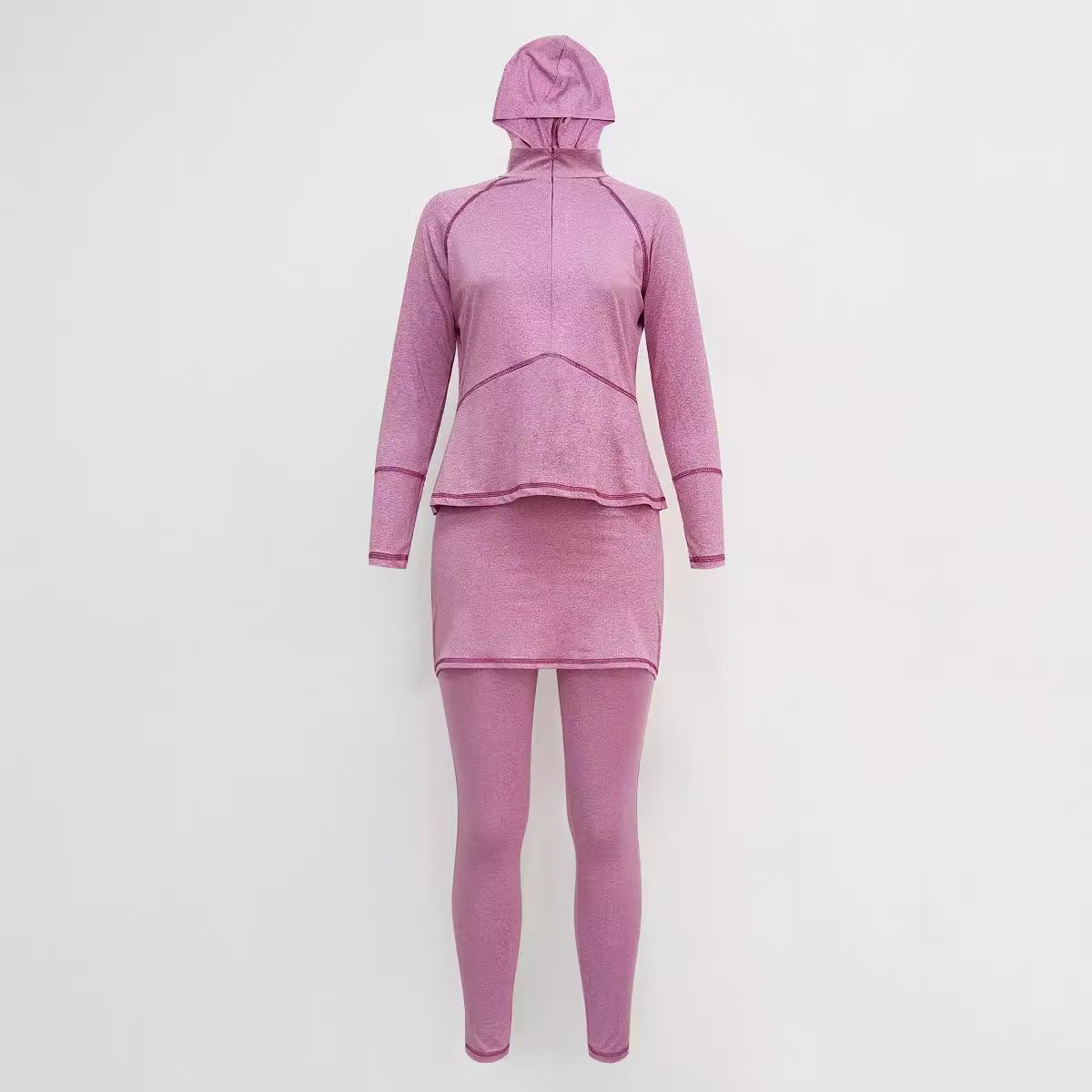 Women’s Clothing Arabic pink sports outdoor three piece swimsuit Designed swimming cap, swimming skirt and trousers to block sun protection swimsuit_voghion.com