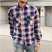 Men’s Flannel Plaid Shirt – Soft Brushed Polyester Long Sleeve Casual Button-Up (Red/Navy/Orange)_voghion.com