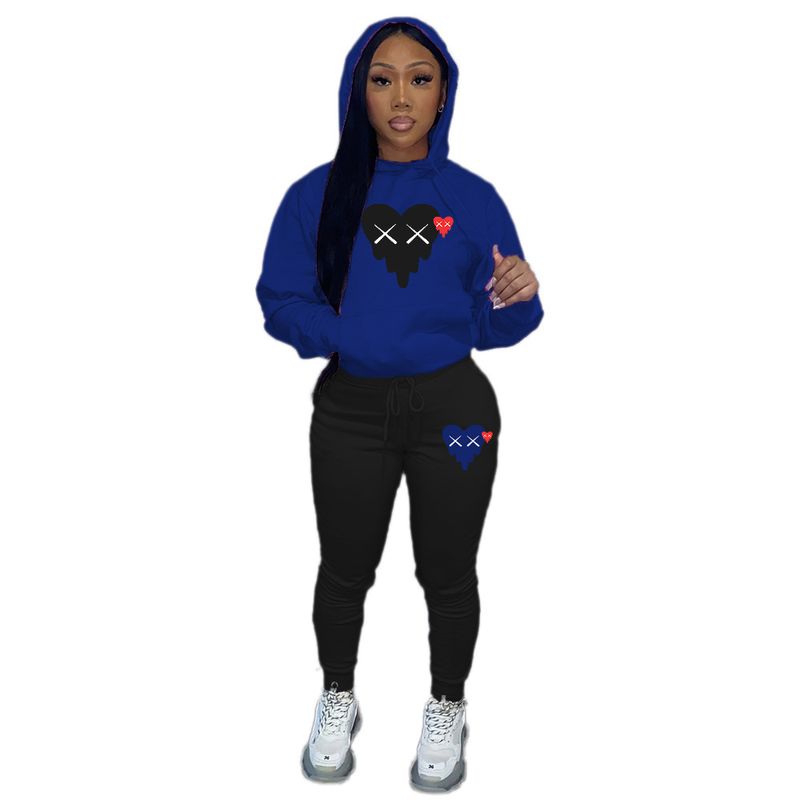 Costume de sport imprimé couleur assortie pour femmes, ensemble deux pièces à la mode_voghion.com