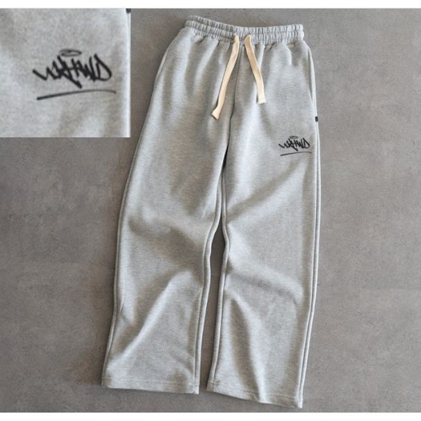 "Unisex Drawstring Wide-Leg Pants – Trendy Sketch Print Joggers With Adjustable Waist (S-4XL, Anti-Bacterial Rayon Blend)"_voghion.com