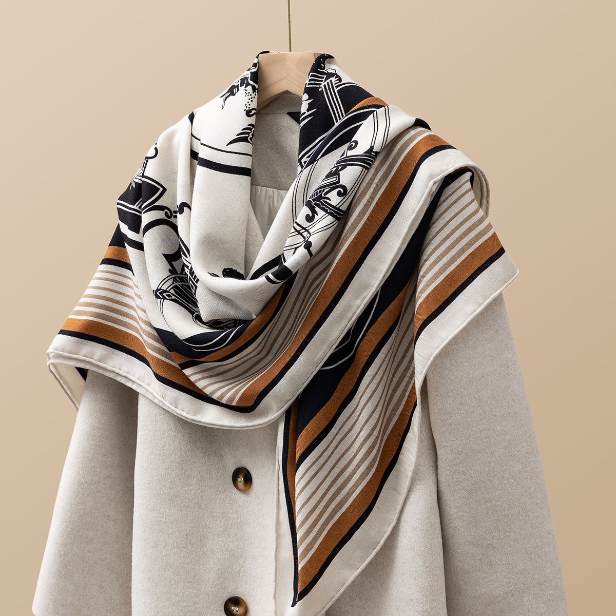 Sciarpa in seta e lana con stampa di auto d'epoca classica per donna, invernale, calda e sottile, in cashmere, all'ingrosso_voghion.com