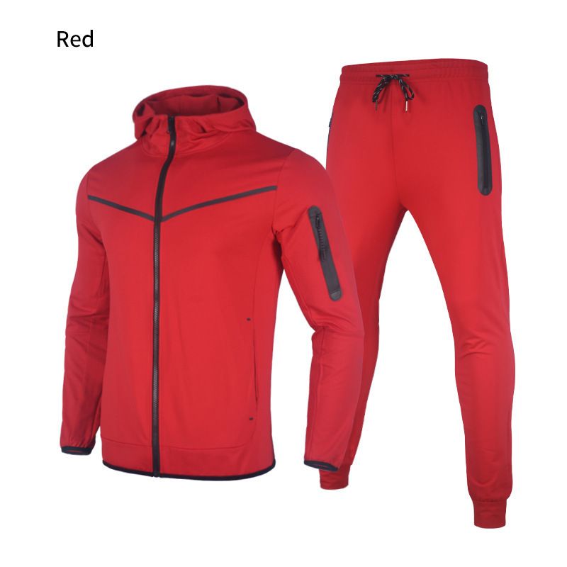 Spomladanski in jesenski moški športi, tek, vadba, fitnes, enobarvna kapa, pulover z zadrgo, dolge hlače z zaščitnimi rokavi, dvodelni komplet_voghion.com