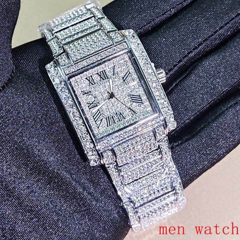 Hip Hop Starry Sky Diamond Square Watch Volldiamant-Kalender Paar Männer und Frauen Uhr Schmetterling Schnalle Uhren_voghion.com