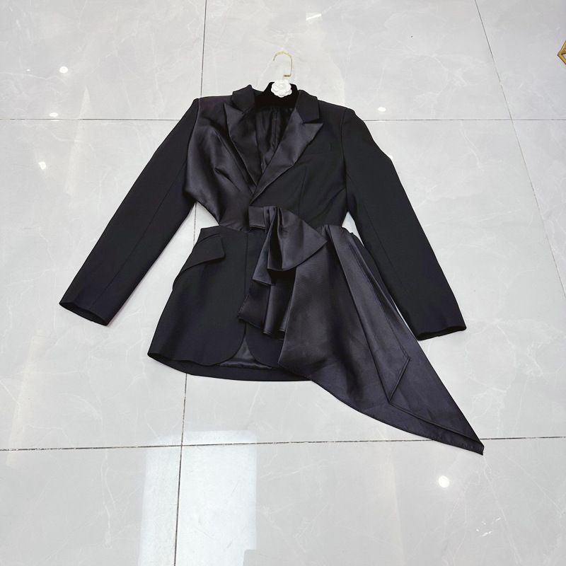 2025s Socialite Style Bow Tie 2025 Autumn New Item With Exposed Waist Design, Slimming And Versatile Suit Jacket For Women_voghion.com