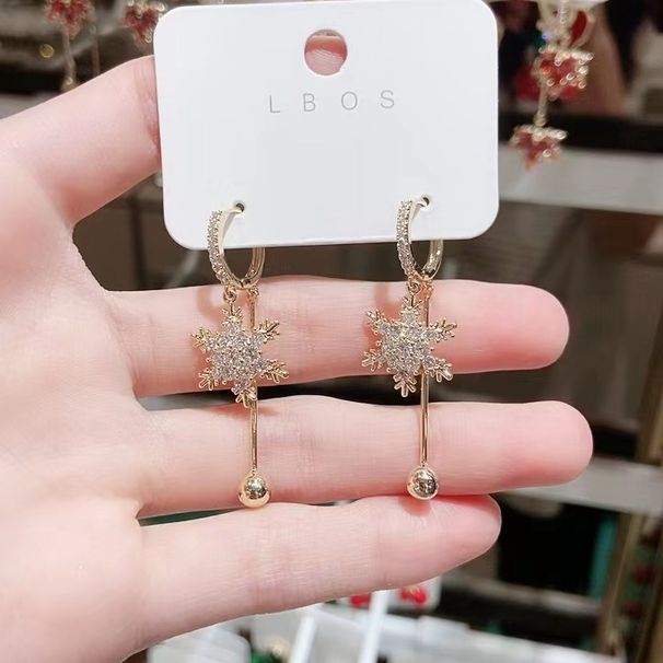Women's earrings luxury and high-end snowflake earrings s925 silver needle earrings 2022 new fashion temperament long face-slimming earrings_voghion.com