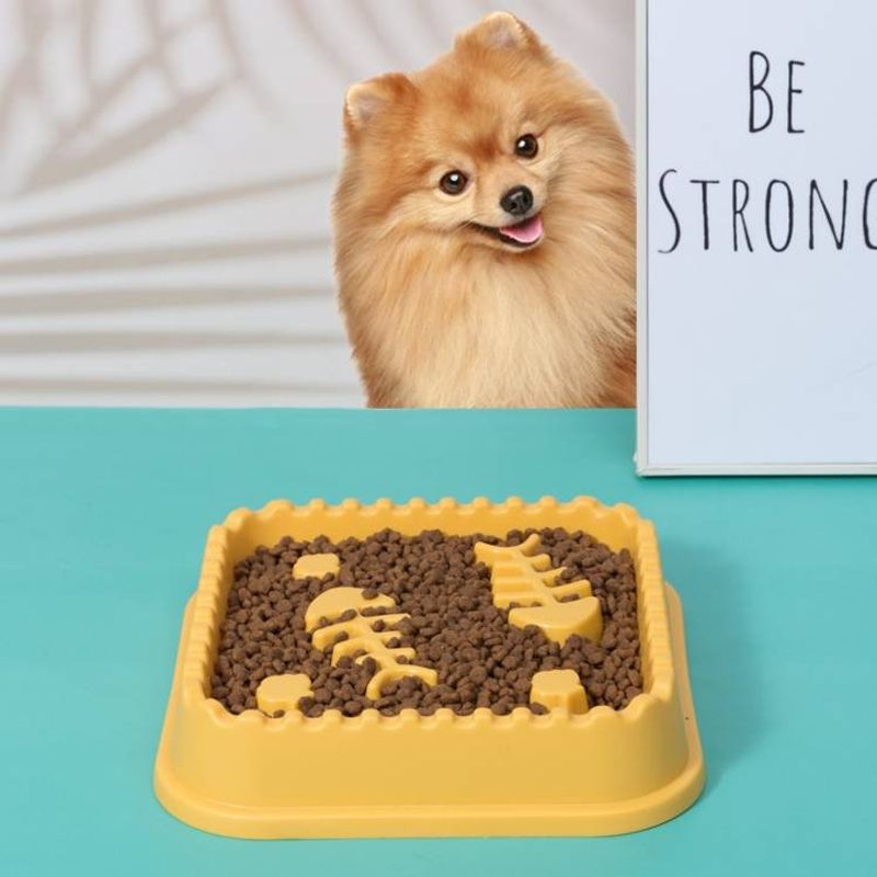 Fish Bone Pet Slow Food Bowl For Small Medium Dogs Cats_voghion.com